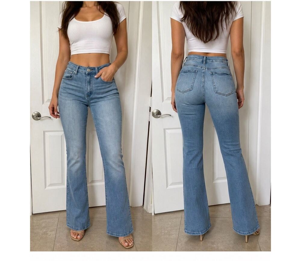 Nine Planet Size 7 Light Wash Bootcut Jeans Mid Rise Stretch Denim Flare Leg